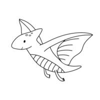 Cute little baby dinosaur pterodactyl. Vector outline doodle illustration isolated on white background for childish coloring book