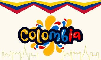 Colombia nacional día bandera con mapa, bandera colores tema antecedentes y geométrico resumen retro moderno azul rojo amarillo diseño. vector