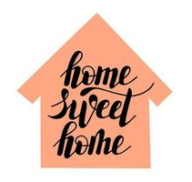 Lettering about life at home and decorated with house. Flat vector illustration.