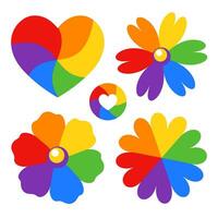 Pride rainbow heart and flowers in the colors of LGBT community flag vector