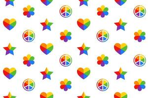 Seamless pattern with multicolored heart, star and flower icons vector