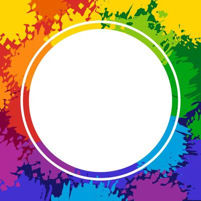 Colorful frame with round empty place for text. Abstract background with painted rainbow splashes