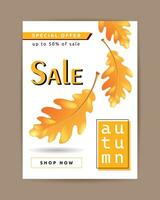 Autumn sale banner with falling yellow oak leaves on white background vector