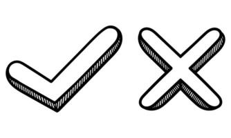 hand draw of a check mark and a cross2 vector