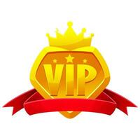 Game UI VIP con Gold Diamond with red ribbon. Vector Design.