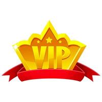 Game UI VIP icon Gold crown with red ribbon. Vector Design icon