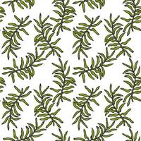 Moss twig hand drawn doodle pattern on white background. vector