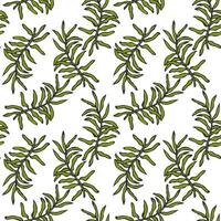 Moss twig hand drawn doodle pattern on white background. vector