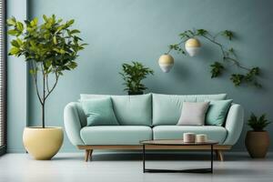 Blue sofa in living room Generative AI photo