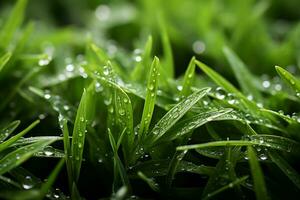Dew drops on grass Generative AI photo