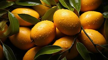 Fresh mango with green leaf photo