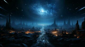 Night landscape in space Generative AI photo
