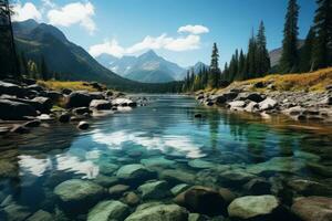 Lake in the mountains Generative AI photo