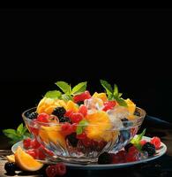 Mixed and assorted fruits on Black Background Generative AI photo
