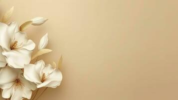 Abstract lily flower on beige minimalist background with copy space photo