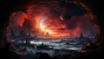 Panorama dark night sky Generative AI photo