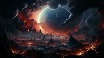 Burning earth in the sky Generative AI photo