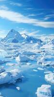 Nevado montañas reflejado en calma agua alrededor hielo témpano de hielo foto