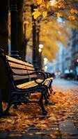 a bench is sitting under some umbrellas on a sidewalk in a rainstorm photo