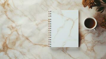 white and square notebook on a marble background photo