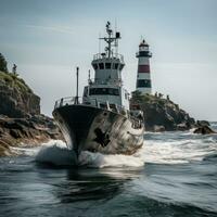 Military liner at sea with helicopters and warships photo