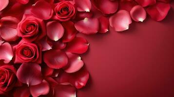 red rose petals on red background photo