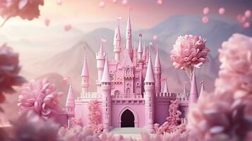 rosado unicornio. rosado borroso princesa castillo antecedentes foto