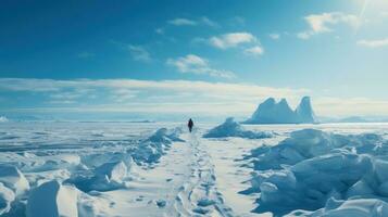 Lone explorer standing on vast ice floe photo