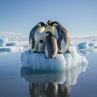 penguins waddling on ice floe photo