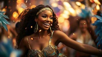 experiencia el energía de carnaval con estos maravilloso samba bailarines foto