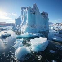 Majestic iceberg surrounded by smaller ice floes photo