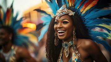 experiencia el energía de carnaval con estos maravilloso samba bailarines foto