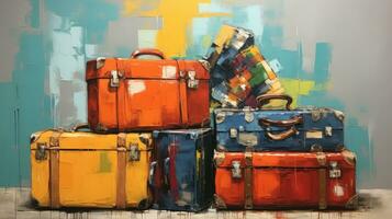 Colorful suitcases for long trips photo