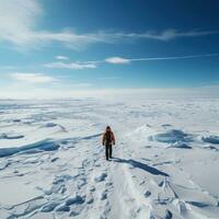 Lone explorer standing on vast ice floe photo