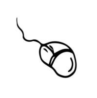 Computer mouse. Coordinate device for cursor control. Wired. Vector illustration in doodle style. Contour on an isolated white background. Sketch. Illustration for web design.