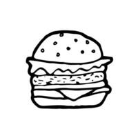 Doodle burger Icon. Vector sketch of hamburger