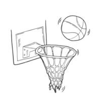 Basketball board with hoop net and Basketball ball. Hand drawn vector illustration