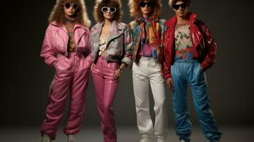 Girls in 80s fashion clothes photo