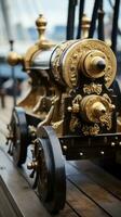 Close-up of a naval cannon on the ship photo