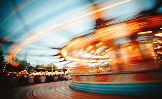 a blurry background of the fairground ride photo