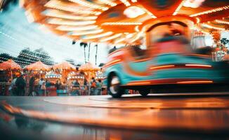 a blurry background of the fairground ride photo