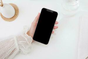 Women holding a mobile phon illustration mock-up photo