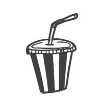 Doodle plastic cup with straw. Vector sketch illustration on white background