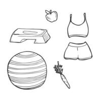 Doodle sketch fitness icons Illustration. Vector hand drawn sketches