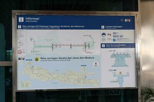 Yogyakarta and Surakarta urban railway network maps display on Yogyakarta International Airport train station. Kulon Progo - Indonesia, 09 03 2023 photo