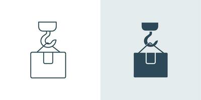 Crane hoke with a logistic box icon. Contamination crane lifting a container line vector
