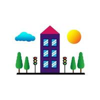 Hotel building in flat style. Vector illustration of resort building on white background.