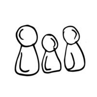 Sketch of three person standing together. Doodle cute miniature scene of a crowd. Hand drawn cartoon vector illustration for business and social design.