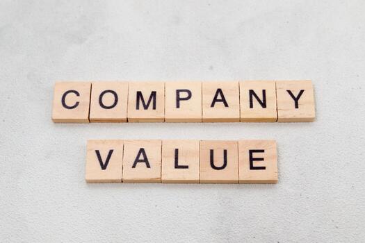 parte superior ver de empresa valor palabra en de madera cubo letra bloquear en blanco antecedentes. negocio concepto foto