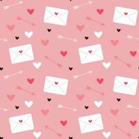 Valentines day seamless pattern with hearts, arrows vector